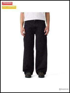 Men's Baggy Utility Jeans Wide Leg Non-Stretch Cotton Denim